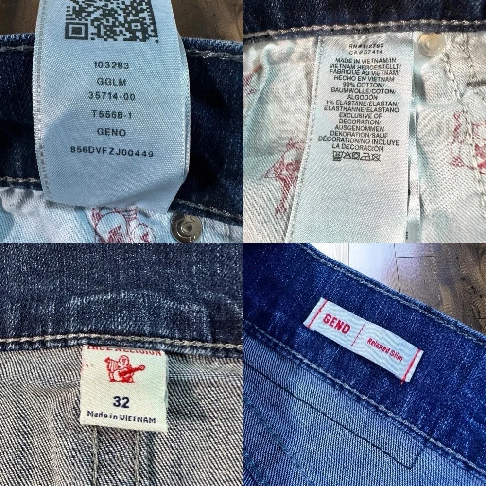 True Religion Geno Jeans Mens 32 Blue Relaxed Slim Horseshoe Stitch Denim Y2K